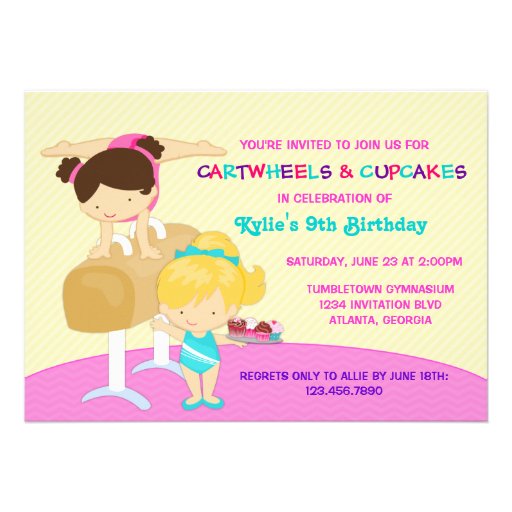 Cartwheels and Cupcakes Gymnastics Birthday Party Custom Invite