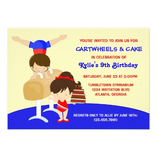 Cartwheels and Cupcakes Gymnastics Birthday Party Personalized Announcement