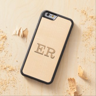 an iPhone 6 case with your monogram on a wood inlay of maple with a carved or embossed effect