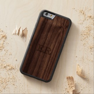 an iPhone 6 case with your monogram on a wood inlay of walnut with a carved or embossed effect