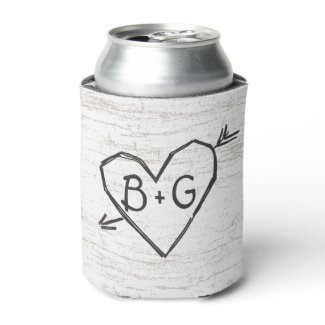 Carved Heart Birch Can Cooler