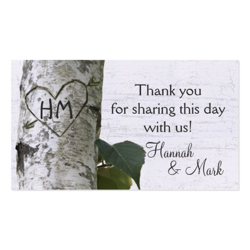 Carved Heart Birch Tree Seating Cards Business Cards (back side)