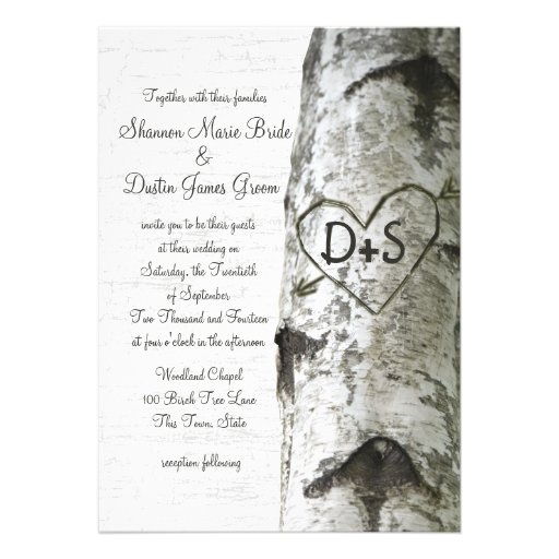 Carved Heart Birch Tree Wedding Invitations