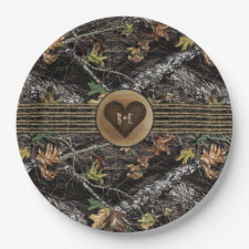 Carved Heart Hunting Camo Party Plates