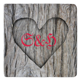 Carved Heart On Wood - Monograms Stone Trivet Trivets