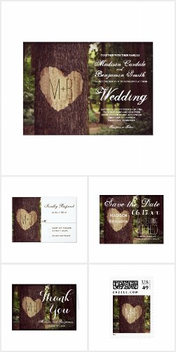 Carved Heart Rustic Tree Wedding Invitation Set