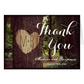 Carved Heart Rustic Tree Wedding Thank You Cards