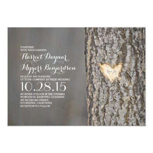 carved heart tree rustic country wedding card | Zazzle