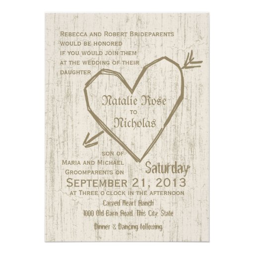 Carved Heart Wedding Custom Invites