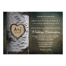 Carved Initials Birch Tree Wedding Invitations