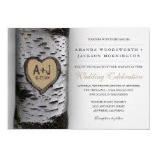 Carved Initials Birch Tree Wedding Invitations