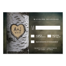 Carved Initials Birch Tree Wedding RSVP Cards