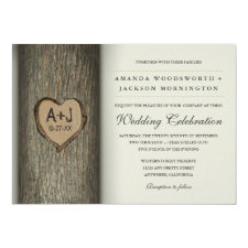 Carved Initials Heart Oak Tree Wedding Invitations