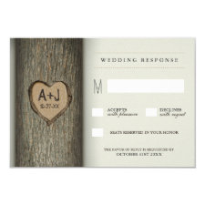 Carved Initials Heart Oak Tree Wedding RSVP Cards
