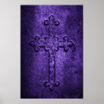 Carved Stone Gothic Cross in Purple Poster
