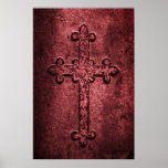 Carved Stone Gothic Cross in Reds Print