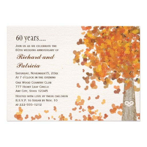 Carved Tree 60th Anniversary Photo Invitations (front side)