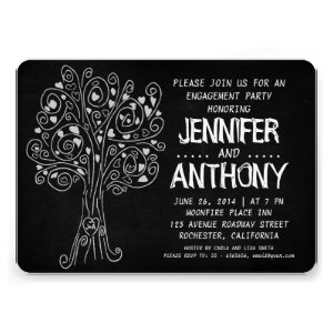 carved tree chalkboard engagement party invitation