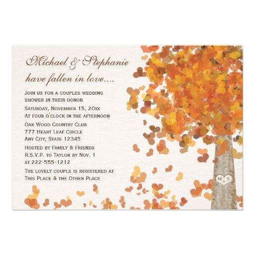 Carved Tree Fall Couples Shower Invitations
