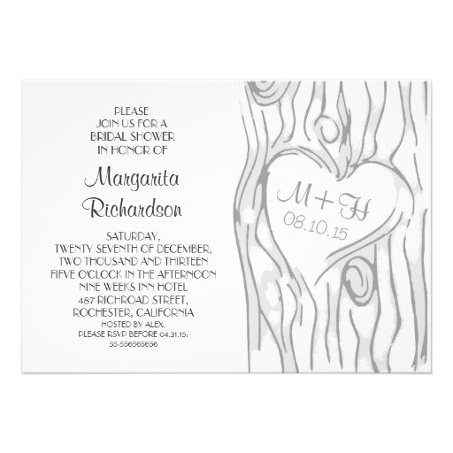 carved tree modern bridal shower invitations