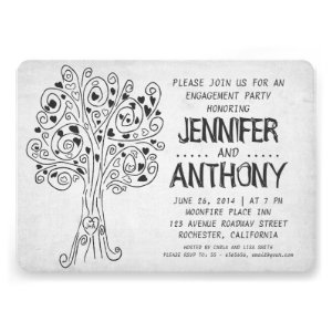 carved tree modern engagement party invitations