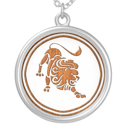 Carved Wood Leo Zodiac Symbol Pendant