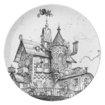 Casa aérea de Steampunk de Albert Robida Plato De Cena