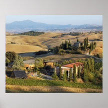 Casa del belvedere en la puesta del sol, d'Orcia d Posters