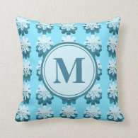 Cascading Blue Snowflake Monogram Throw Pillows