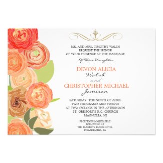 Cascading Fall Flowers Wedding Invitation
