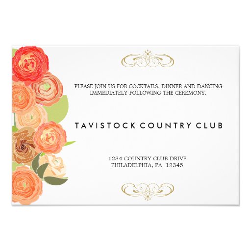 Cascading Flowers Wedding Reception Card