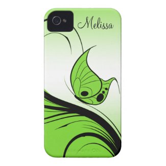 Casemate iPhone4 Lime Green Butterfly Black Swirls casematecase