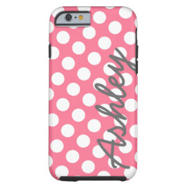 caseTrendy Polka Dot Pattern with name - pink gray iPhone 6 Case