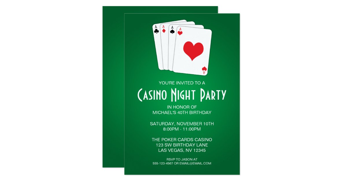 Casino Night Birthday Party Card | Zazzle