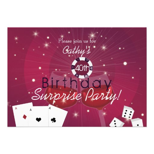 Casino style surprise birthday invitation