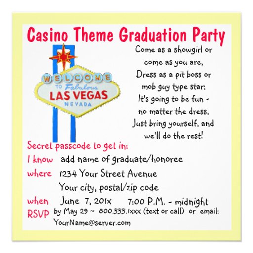 Casino Theme Vegas Style Graduation Party Custom Announcements