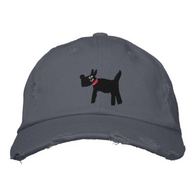 Casquillo del arte: Perro y firma de Bella Scotty Gorras Bordadas Casquillo del arte: Perro y firma de Bella Scotty Gorras Bordadas