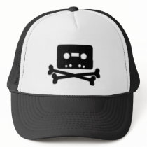Cassette and Cross Bones Trucker Hat by vintagepunk25 Cassette and Cross Bones Trucker Hat