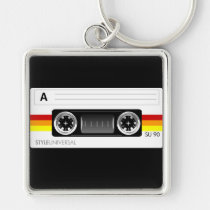 cassette, tape, music, audio, recording, cassette tape, Keychain with custom graphic design