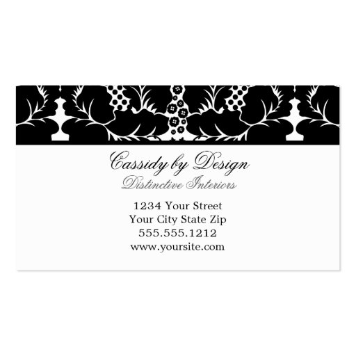 Cassidy Black Floral Damask Business Card (back side)