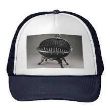 Cast iron fire basket, oval design mesh hat