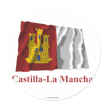Castilla-La Mancha waving flag with name Round Sticker