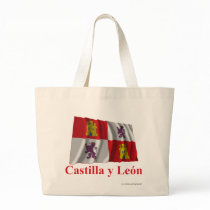 Castilla y León waving flag with name Tote Bag