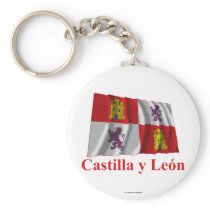 Castilla y León waving flag with name Keychains
