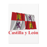 Castilla y León waving flag with name Postcards