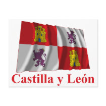 Castilla y León waving flag with name Postcard