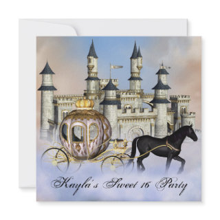 Castle Clouds Princess Carriage Sweet 16 Party Custom Announcements