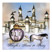 Castle Clouds Princess Carriage Sweet 16 Party Custom Invitation