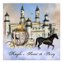 Castle Clouds Princess Carriage Sweet 16 Party Custom Announcements