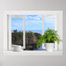 Castle in Scotland -- Open Window View of Coast Print